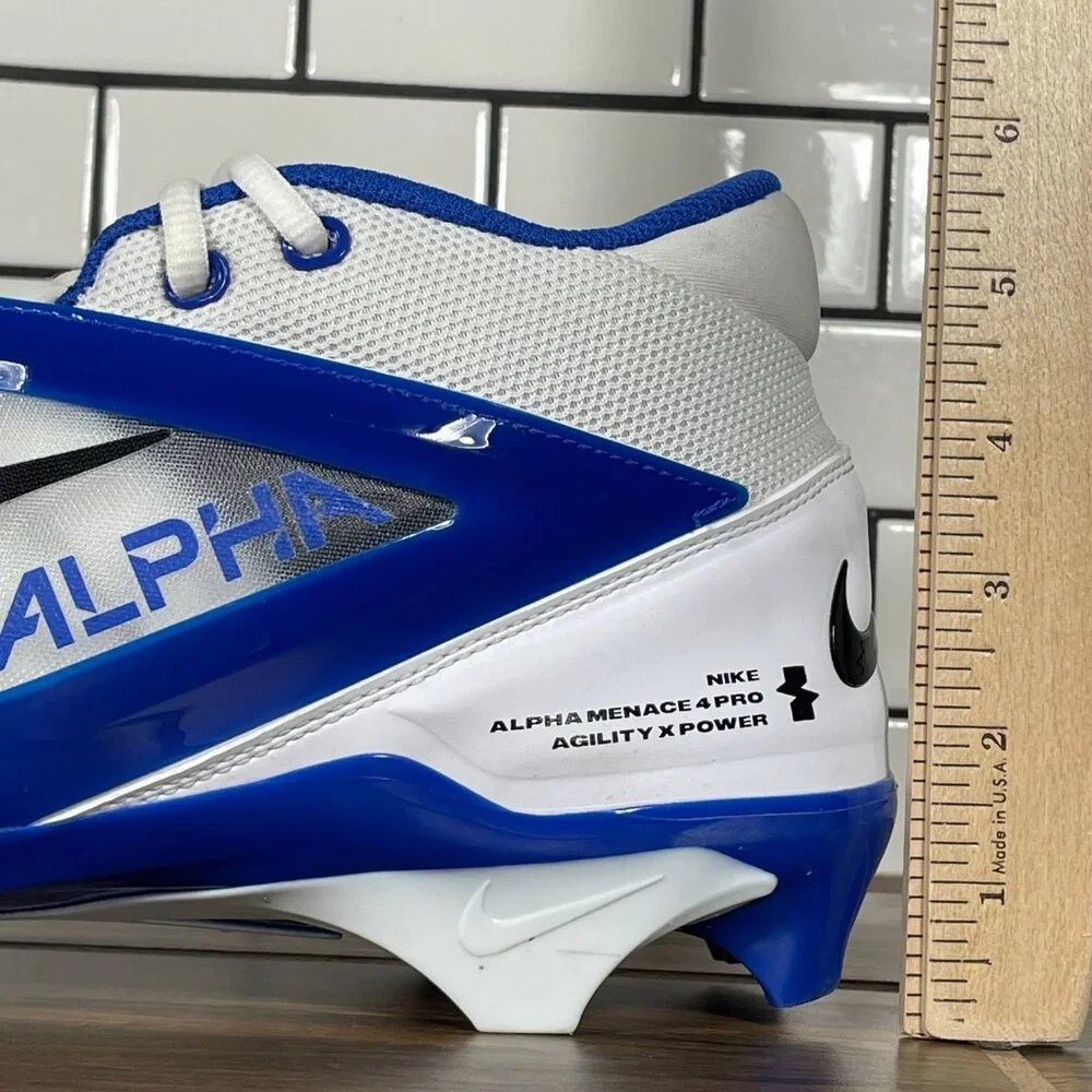 Nike Alpha Menace 4 Pro Shoes Mens Size 13 White Blue Black Football Cleats
